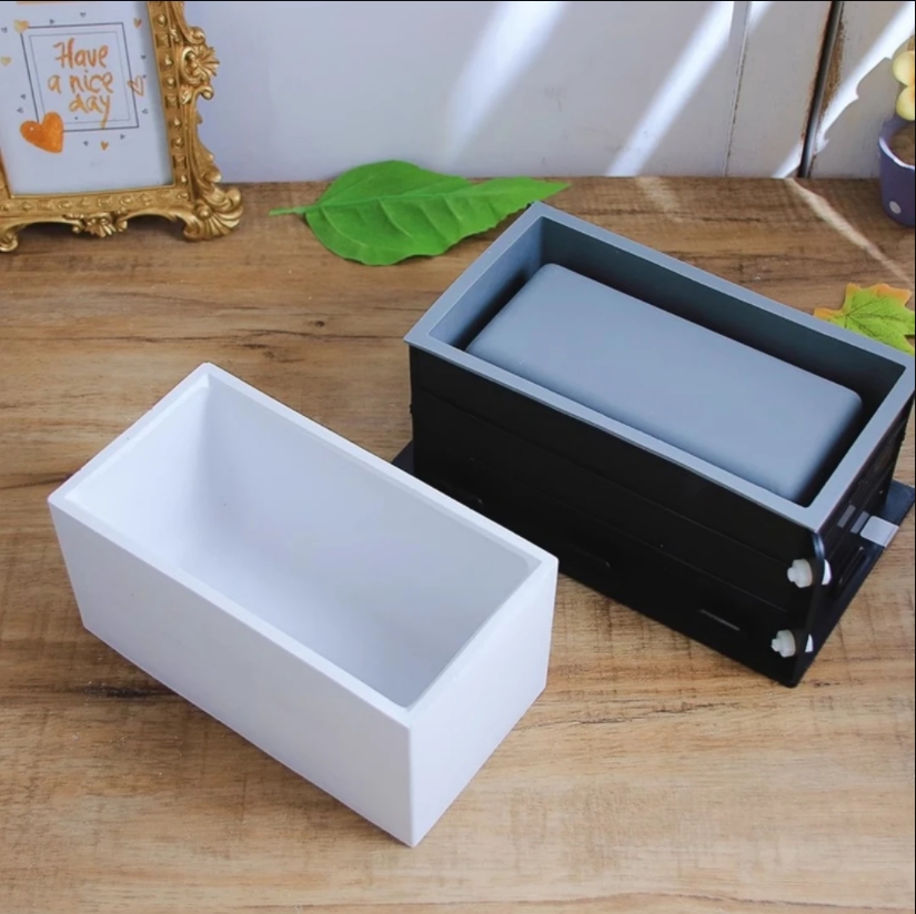 Terrazzo Pot Cement - แม่พิมพ์ซิลิโคนกระถางดอกไม้ทรงสี่เหลี่ยมขนาดใหญ่ พร้อมโครงพลาสติก สำหรับปลูกไม้อวบน้ำ ปูนซีเมนต์ ปูนปลาสเตอร์ DIY