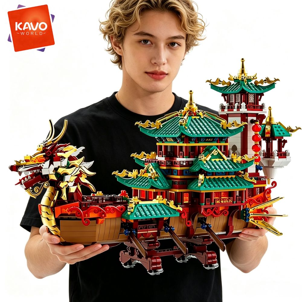 Interior Design Lego - KAVOWORLD ชุดตัวต่อเรือมังกร 2453 ชิ้น ชุดประกอบเรือโบราณจีนพร้อมไฟ LED