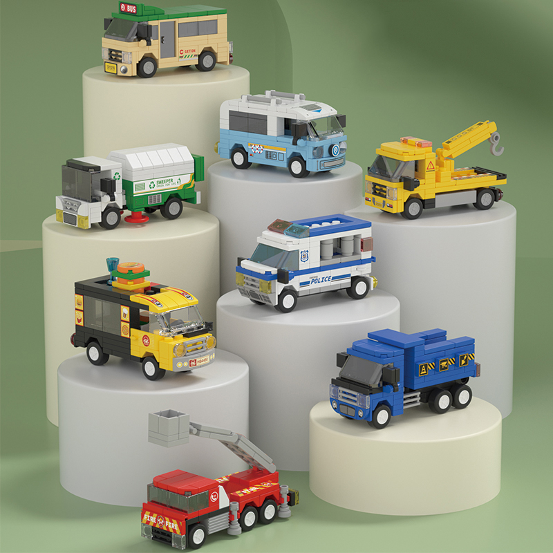 Interior Design Lego - ของเล่นปริศนา 8 ชิ้น, บล็อกตัวต่อ, รถเลื่อน, ยานพาหนะจำลองธีมเมือง,